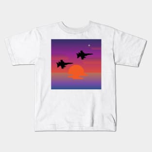 purple sunset planes square Kids T-Shirt